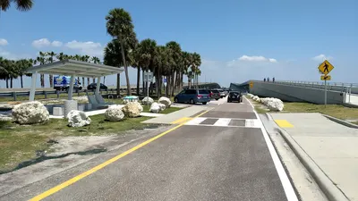 Courtney Campbell Causeway main span seen from the west-end parking area